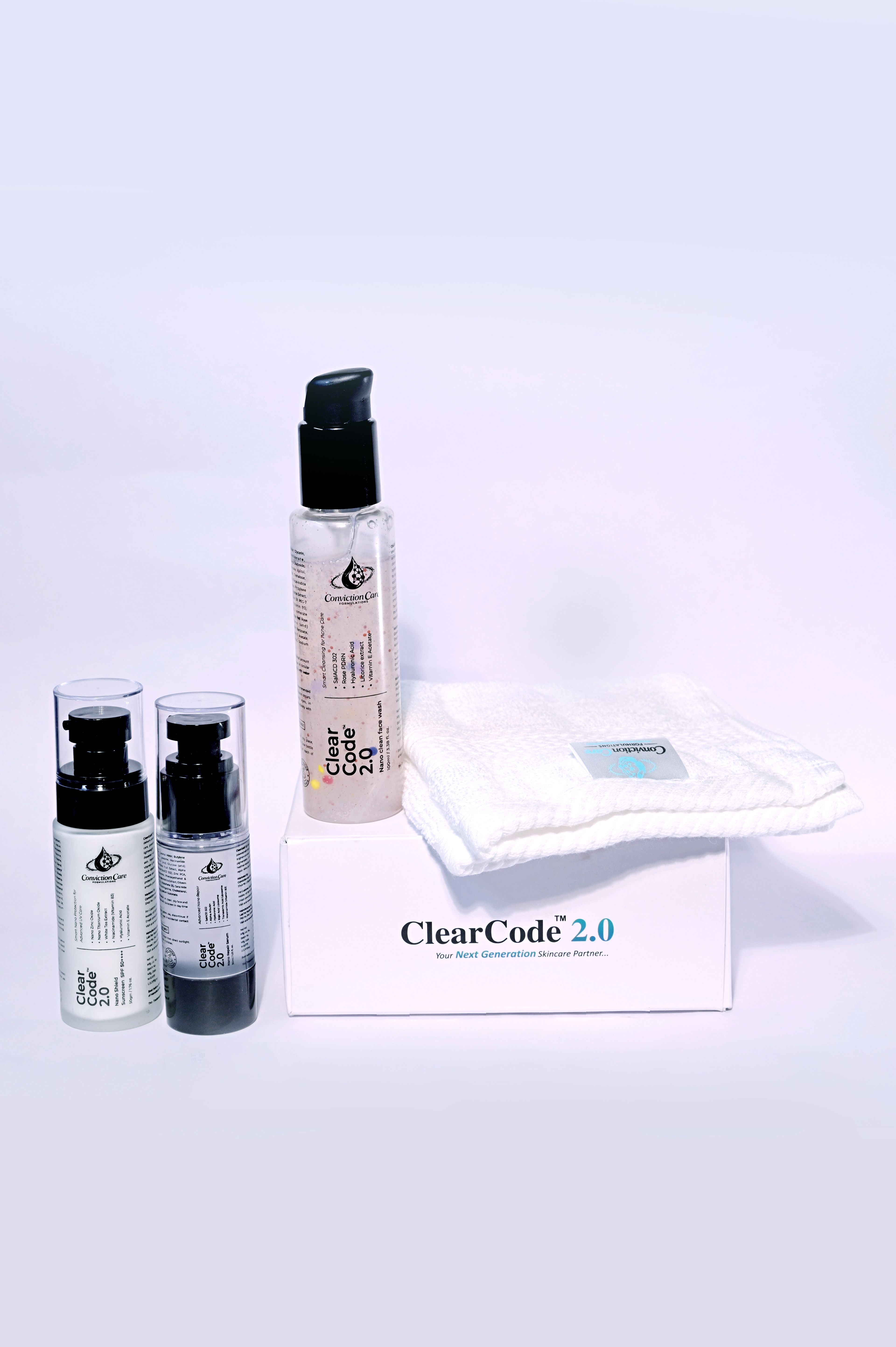 ClearCode 2.0 Complete Skin Kit | 3-Step Routine for Acne, Dark Spots, Melasma, Oily Skin, Dullness & Sun Protection - Face Wash + Nano Repair Serum + SPF 50++++ Sunscreen