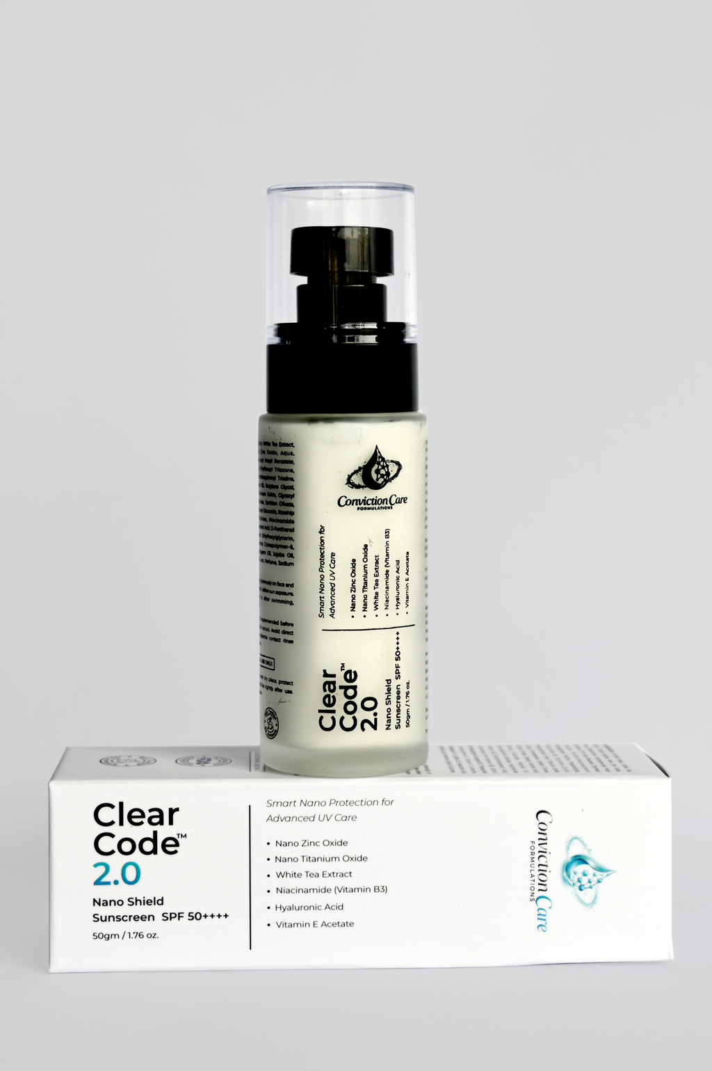 ClearCode 2.0 Nano Shield SPF 50 | Broad-Spectrum Mineral Sunscreen with Niacinamide — No White Cast, Non-Greasy for All Skin Type