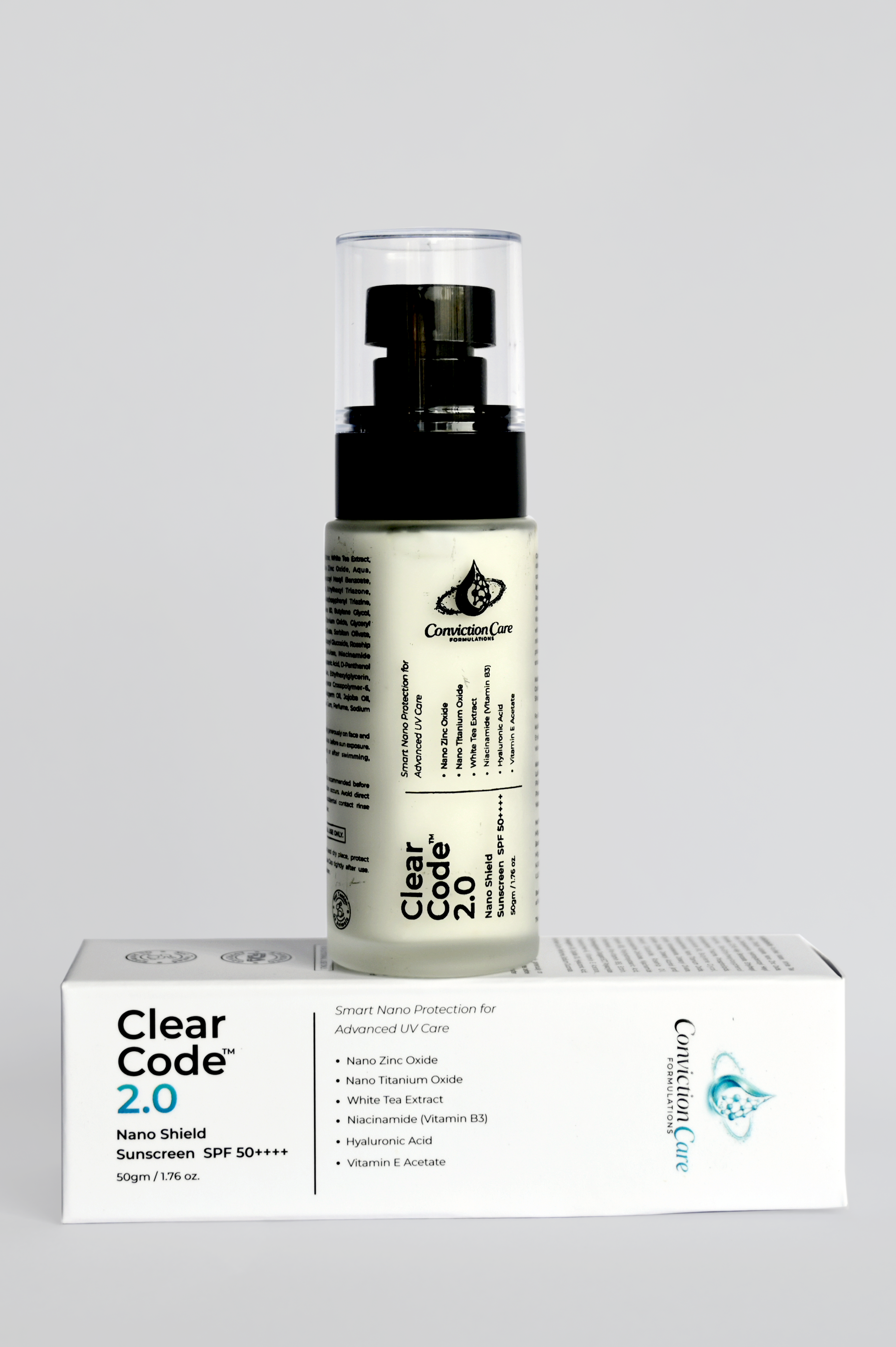 ClearCode 2.0 Nano Shield SPF 50 | Broad-Spectrum Mineral Sunscreen with Niacinamide — No White Cast, Non-Greasy for All Skin Type